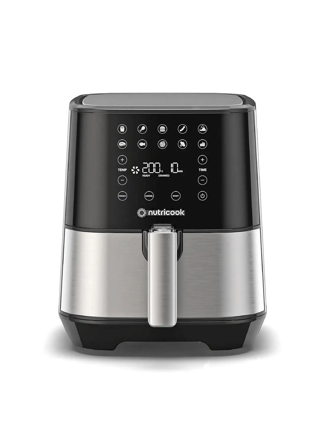 nutricook Air Fryer 2 Led One Touch Screen With 10 Presets Preheat Celsius To Fahrenheit Conversion Auto Shut Off And Shake Reminder 3.6 L 1500 W AF204 Stainless Steel