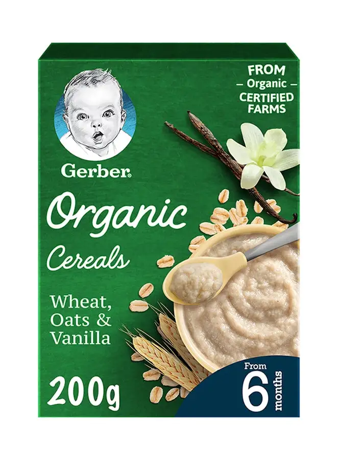 Gerber Organic Infant Cereals Wheat Oats And Vanilla 200grams