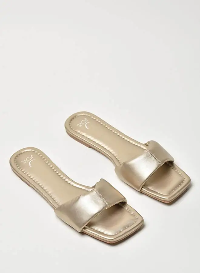 Jove Broad Strap Flat Sandals Gold