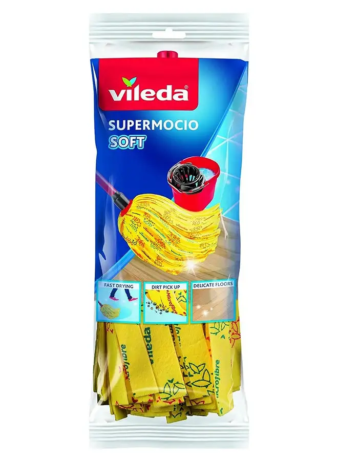 Vileda Supermocio Soft Floor Mop Refill, Easy-click, Microfibre, Ergonomic, Machine washable Yellow/Red