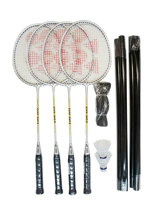 Yonex Gr303S  Silver Badminton Combination Set With Rackets, Shuttlecocks, Net And Bad Pole