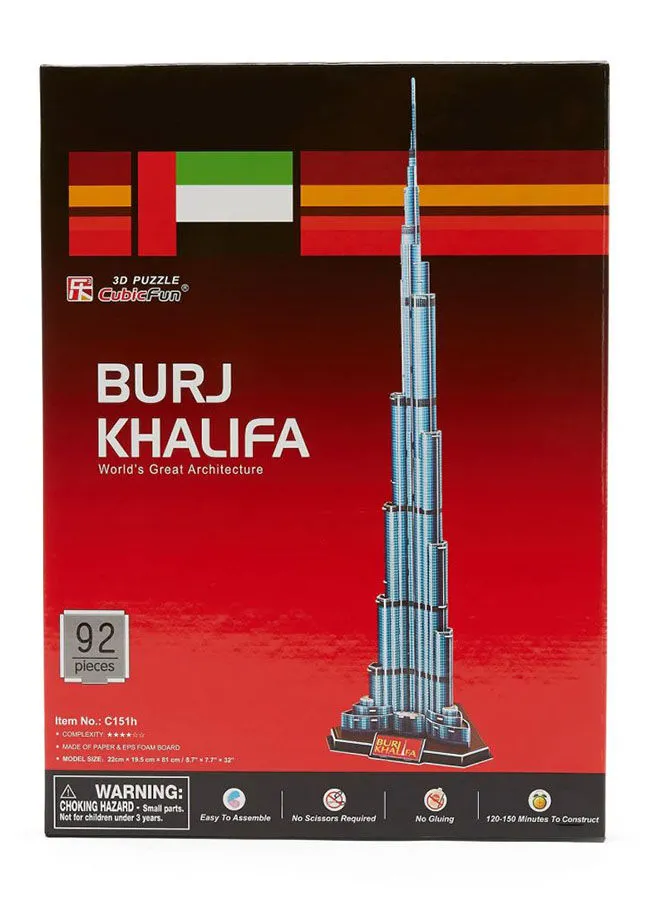 CubicFun 92-Piece Burj Khalifa World Great Architecture 3D Jigsaw Puzzle Set C151H 