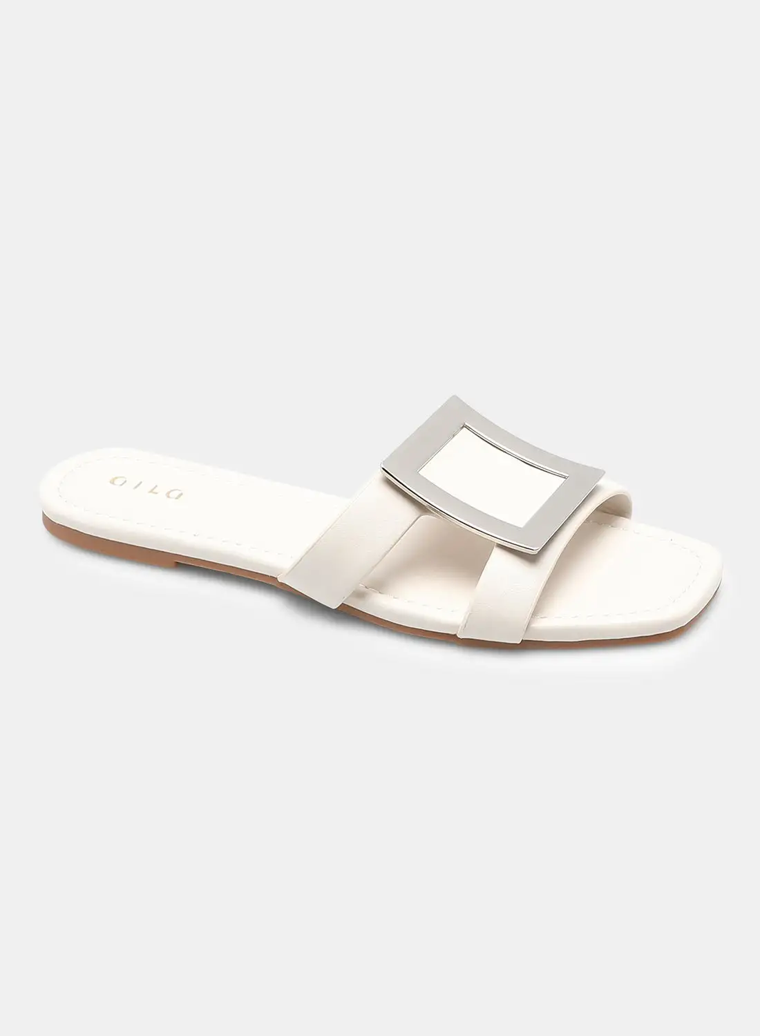 Aila Solid Pattern Slip-On Flat Sandals Off White