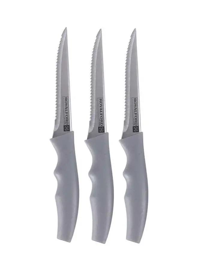 Royalford 3-Piece Steak Knife Set Teeth Blade Silver 13cm 