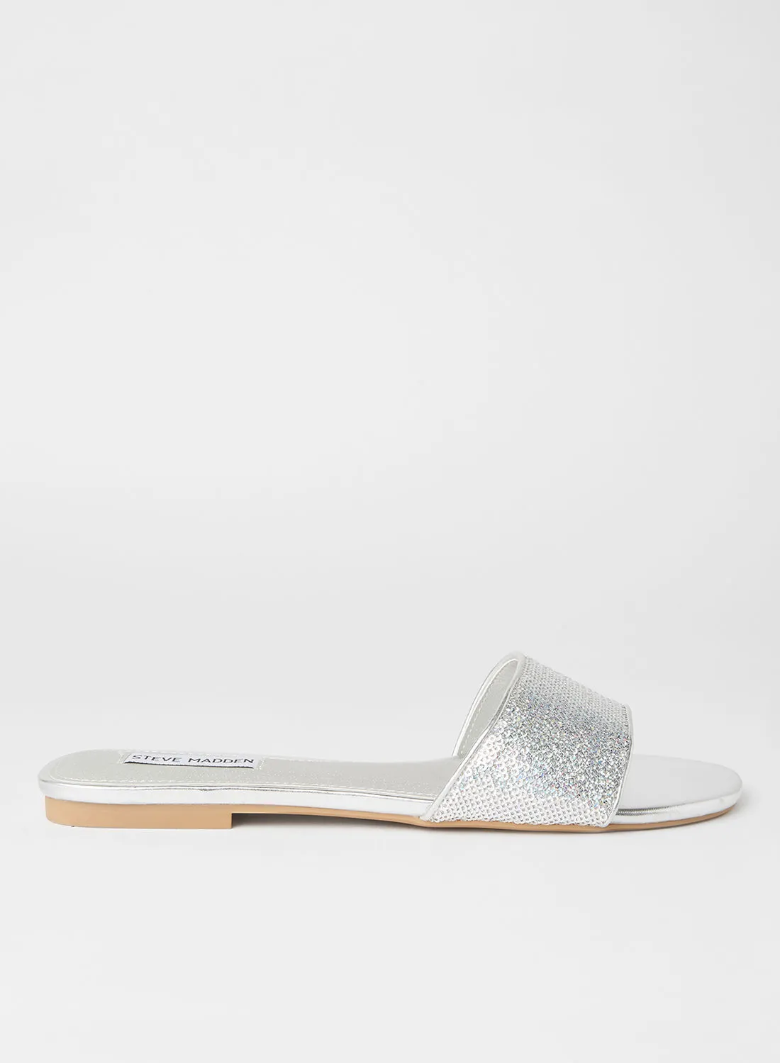 STEVE MADDEN Bevy Embellished Flat Sandals Silver