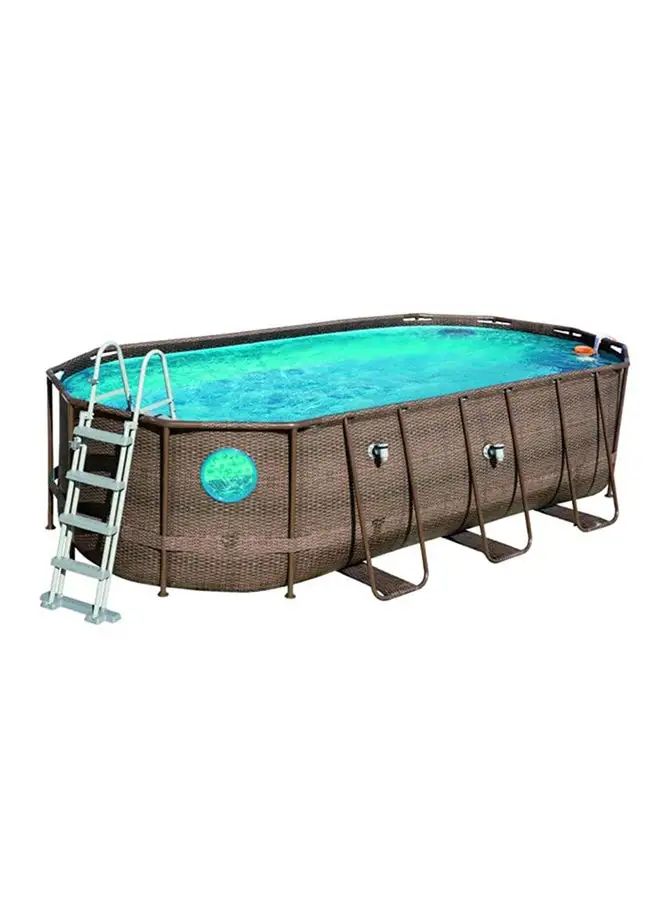 Bestway Power Steel Swim Vista Series II مجموعة حوض سباحة بيضاوي الشكل - مسبح واحد ، مضخة تصفية واحدة (متوافقة مع خرطوشة من النوع Iii) ، 1 سلم أمان ، 1 غطاء حمام سباحة ، موزع كيمكونيكت 5.49 × 2.74 × 1.22 متر