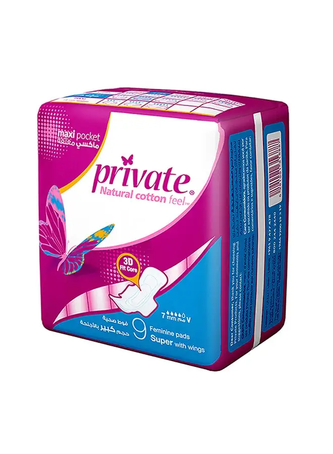 Private Feminine Napkins Maxi Pocket Super 9 Pads