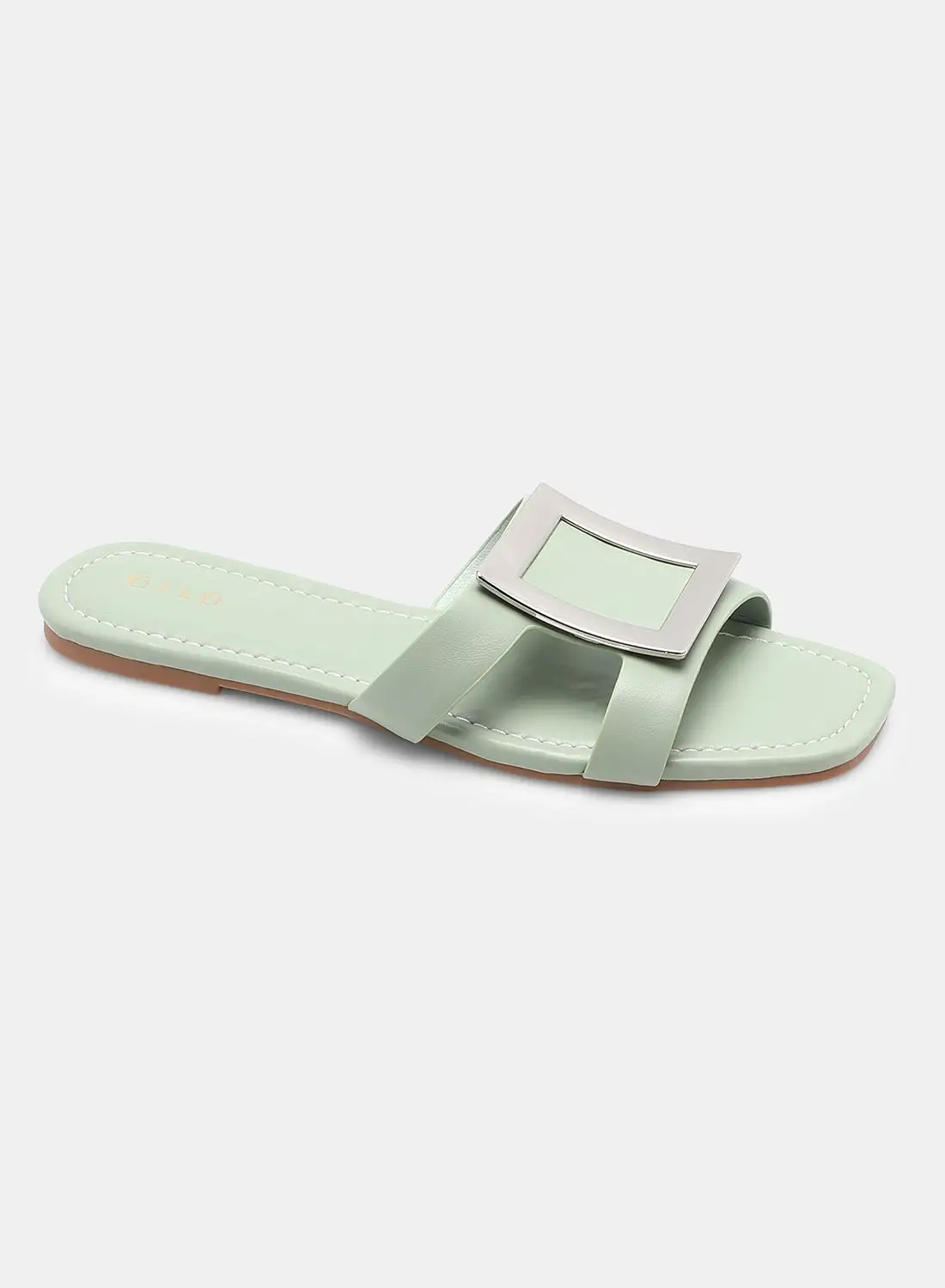 Aila Solid Pattern Slip-On Flat Sandals Mint Green