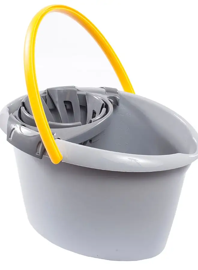 APEX Extra-Strong Cleaning Bucket 12 L With Stackable Wringer Grey/Yellow 40x31x26cm