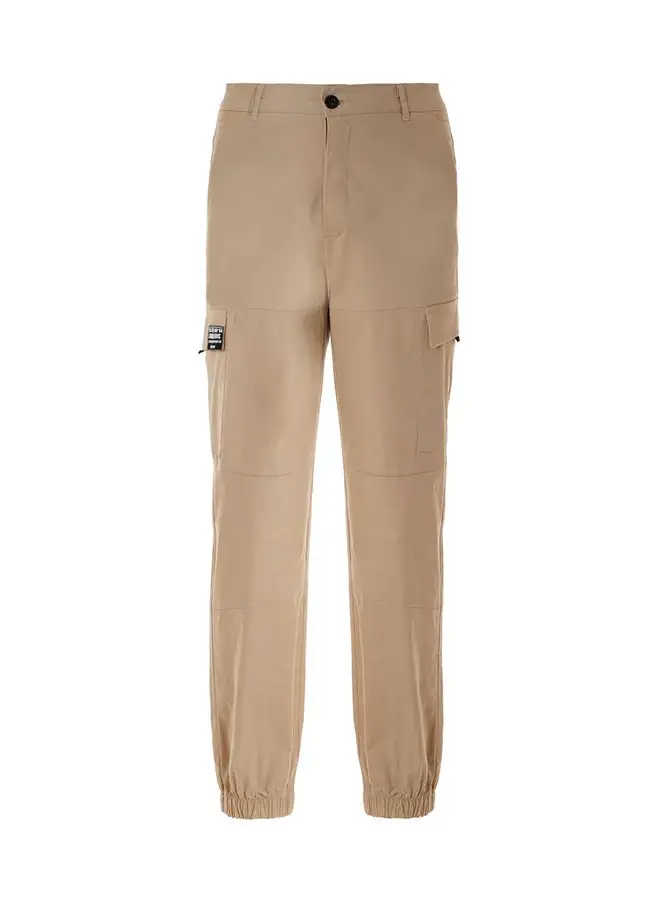 QUWA Casual Cotton Blend Cargo Pocket Joggers with Elastic bottom Beige