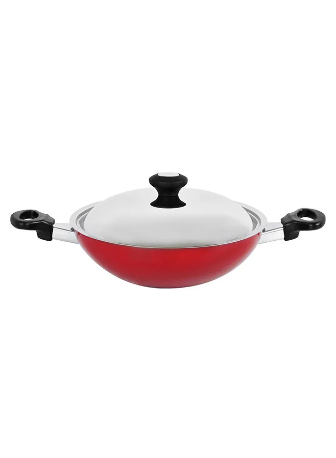 Prestige Flat Bottom Kadai Red 26cm