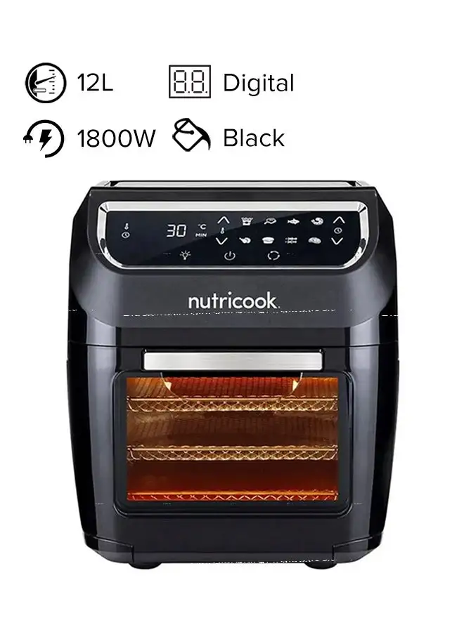 Nutricook Air Fryer Oven Convection & Rotisserie Dehydrator Led One Touch Screen With 9 Presets 12 L 1800 W NC-AFO12 أسود