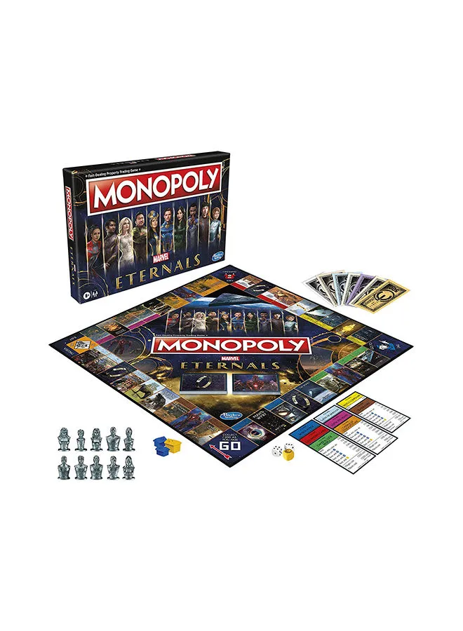 لعبة Monopoly Marvel Studios Eternals Edition Hasbro Board Game لمحبي Marvel، لعبة من أجل 2-6 لاعبين، والأطفال من سن 8 سنوات فما فوق للبالغين والمراهقين، لعبة منزلية داخلية