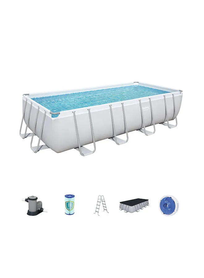 Bestway Power Steel Rectangular Above Ground Pool Set - 1 Pool, 1 Filter Pump (Compatible With Type Iii Cartridge), 1 Safety Ladder, 1 Pool Cover, 1 Chemconnect Dispenser 5.49x2.74x1.22meter