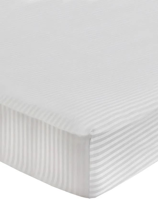 Hotel Linen Klub 1-Piece Queen Fitted Sheet , 100% Cotton 250Tc Sateen 1Cm Stripe Cotton White 200x180cm