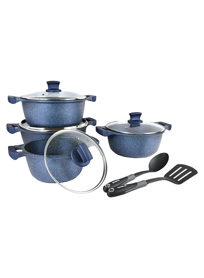 Winsor 10-Piece Granite Non-Stick Cookware Set Blue/Clear/Grey 20cm