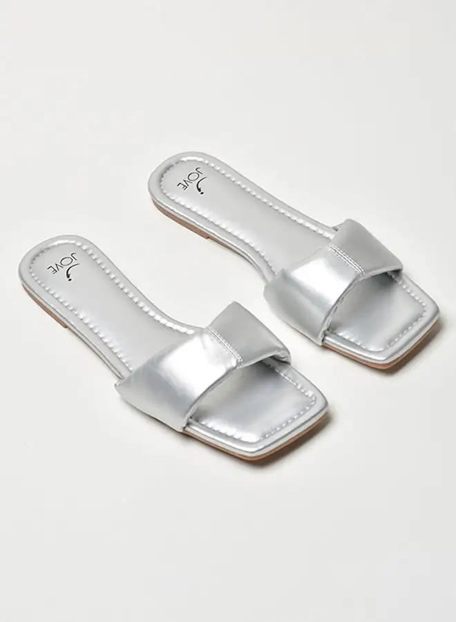 Jove Broad Strap Flat Sandals Silver