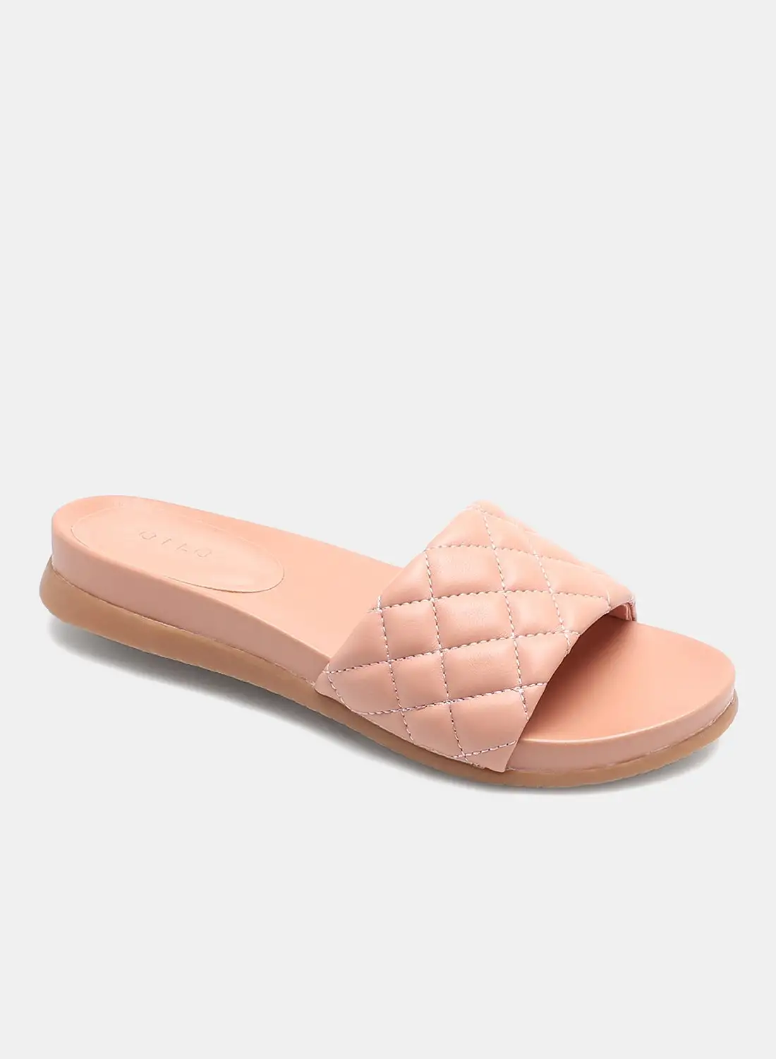 Aila Quilted Broad Strap Slides Pink