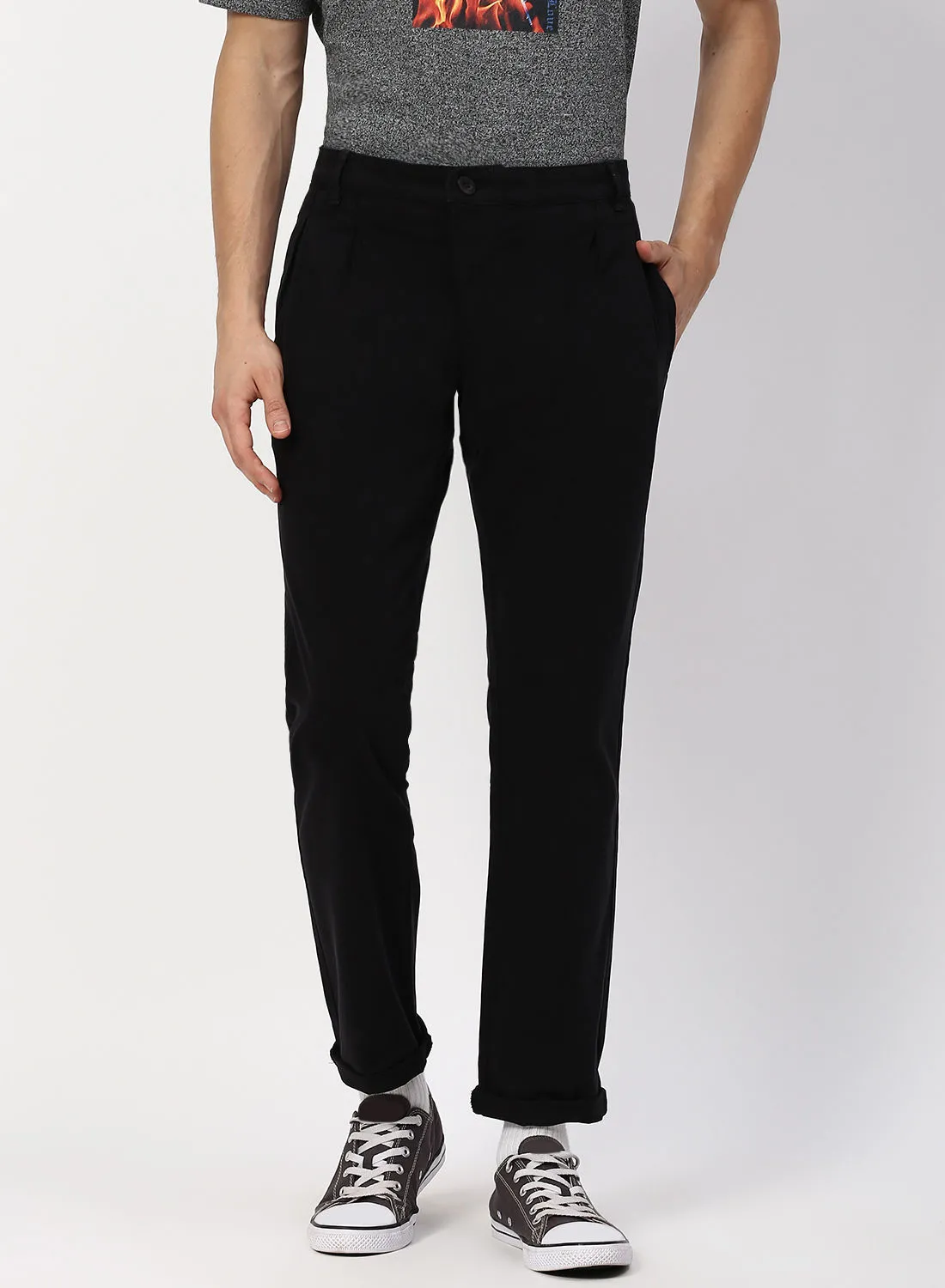 QUWA Satib Weave Cotton Trousers Ink Black