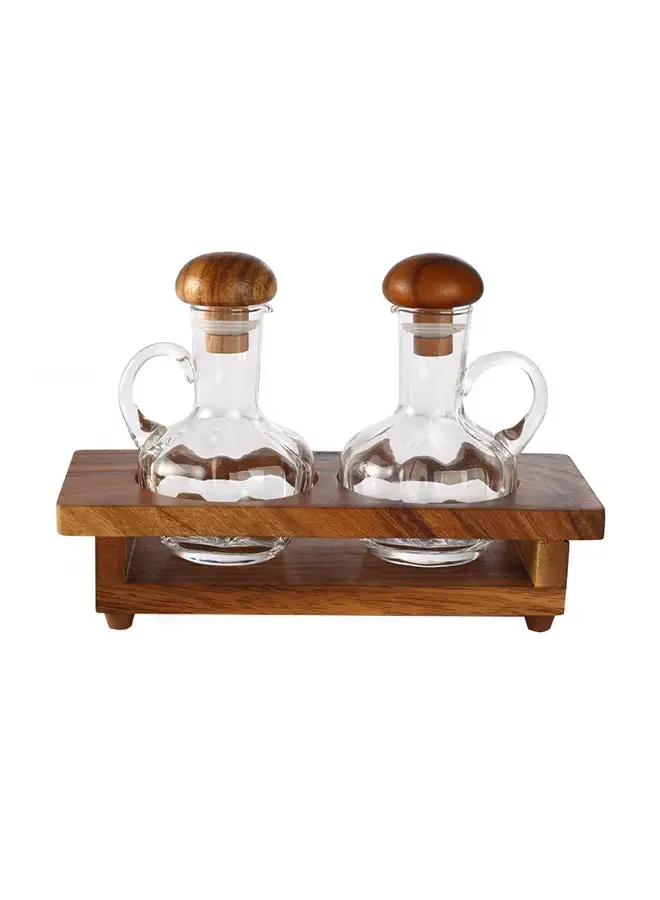 BILLI Wooden Cruet Set بني / معيار شفاف