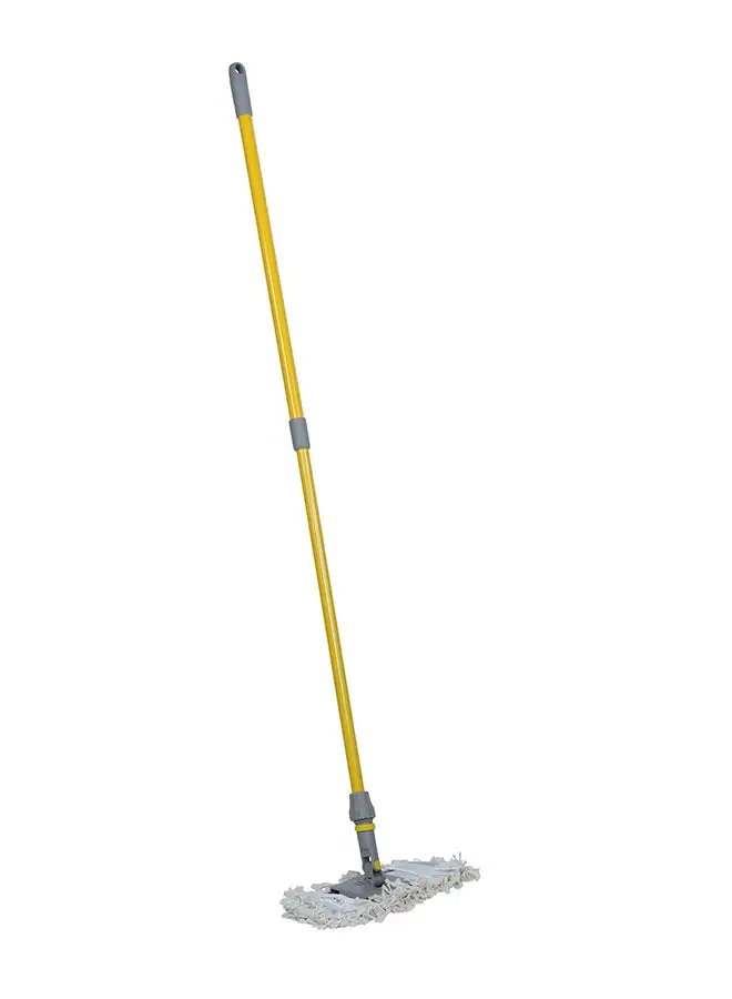 APEX Floor Sweeper Duster Flat Mop With Cotton Cloth With Telscopic Handle Yellow/Grey 40cm