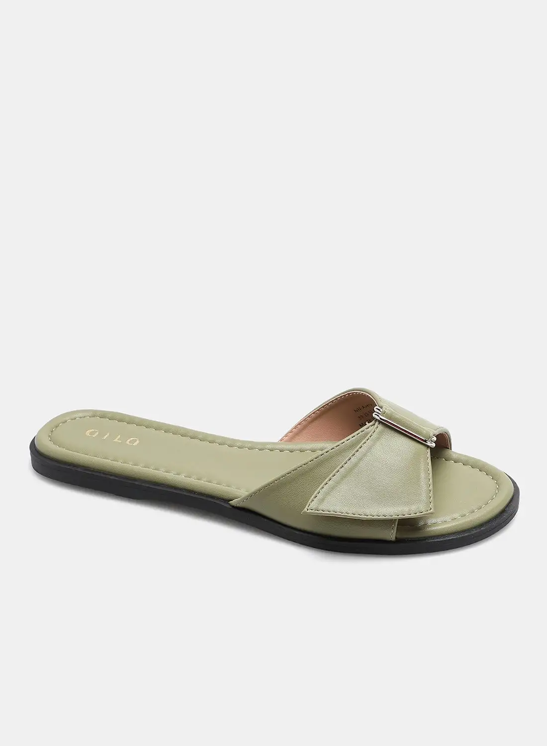 Aila Solid Pattern Criss-Cross Strap Slides Olive