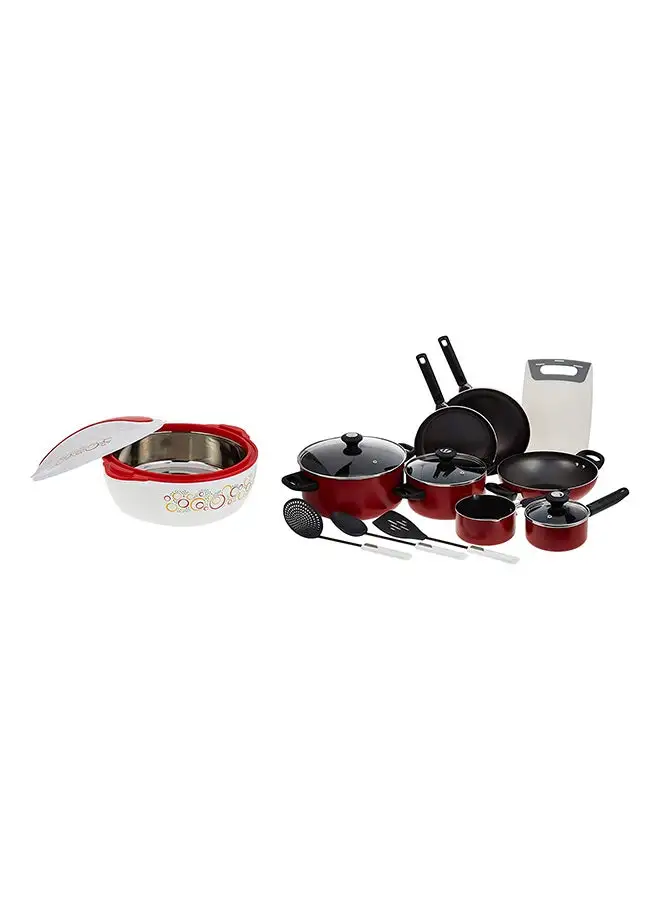 Prestige 14-Piece Cookware Set With Winsor Hotpot White/Red/Black 5Liters