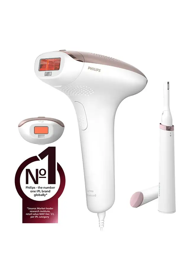 Philips Philips Lumea IPL, Hair Removal, 7000 Series, Skintone Sensor, 2 Attachments, Body, Face, Compact Pen Trimmer, Corded Use, BRI921/60, 60 Days Money Back Guarantee White/Rose Gold