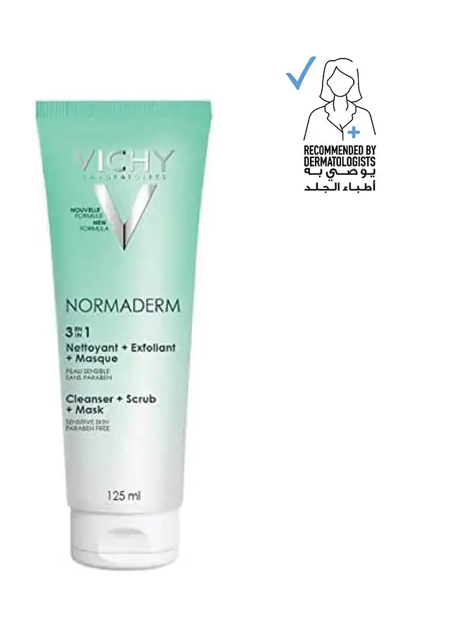 VICHY Normaderm 3 In 1 Cleanser Scrub And Mask For Oily/Acne Skin With Salicylic Glycolic Acid 125ml