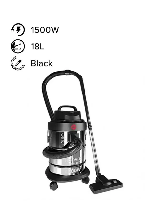 HOOVER Wet & Dry Drum Vacuum Cleaner For Home & Office Use - 18 L 1500 W HDW1-ME Black