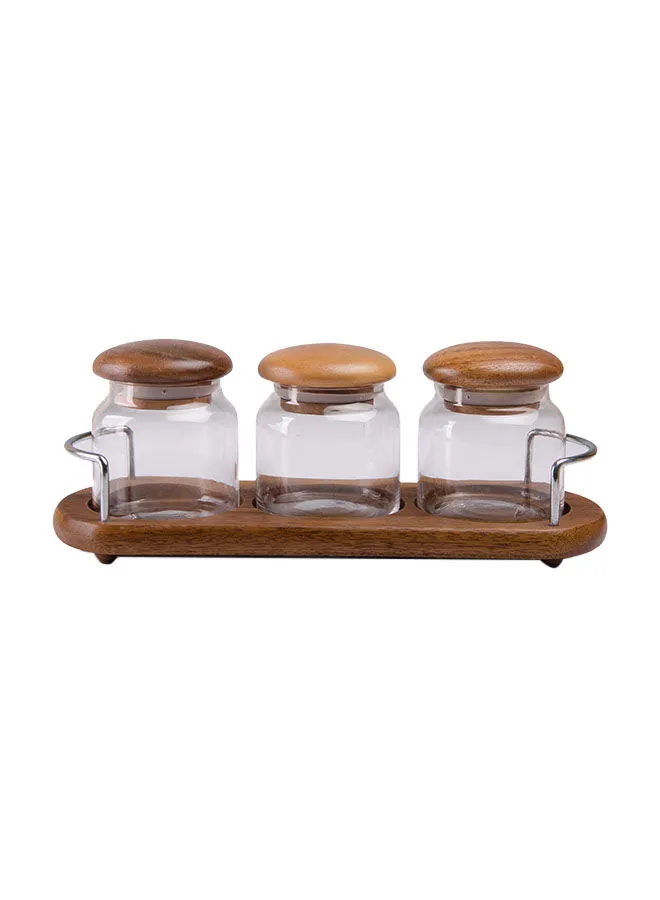 BILLI 3-Piece Wooden Canister Set Brown/Clear Standard