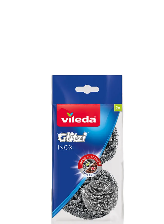 Vileda Glitzy 2 Piece Inox Stainless Steel Screwdriver, Anti-Scald Cleaning, Long Lasting Ergonomic Design Silver