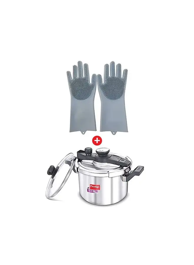 Prestige Material Clip-On Svachh Pressure Cooker With Lid And Gloves 5Liters