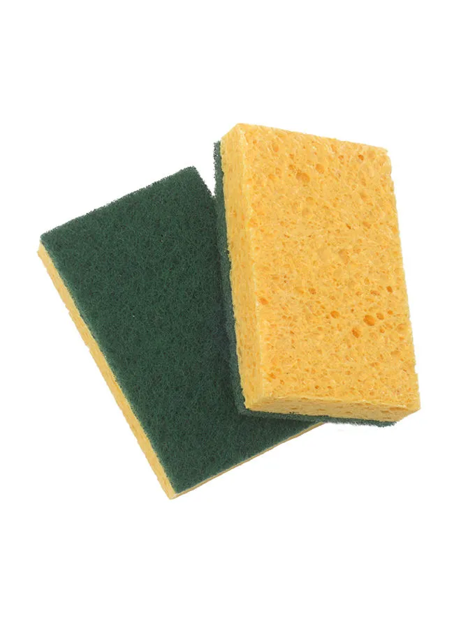 APEX Natural Cellulose Sponges - High Quality, Efficient, Durable, Dual Sided, Soft and Super Absorbment 2 Pcs Green/Yellow 10x7x2cm