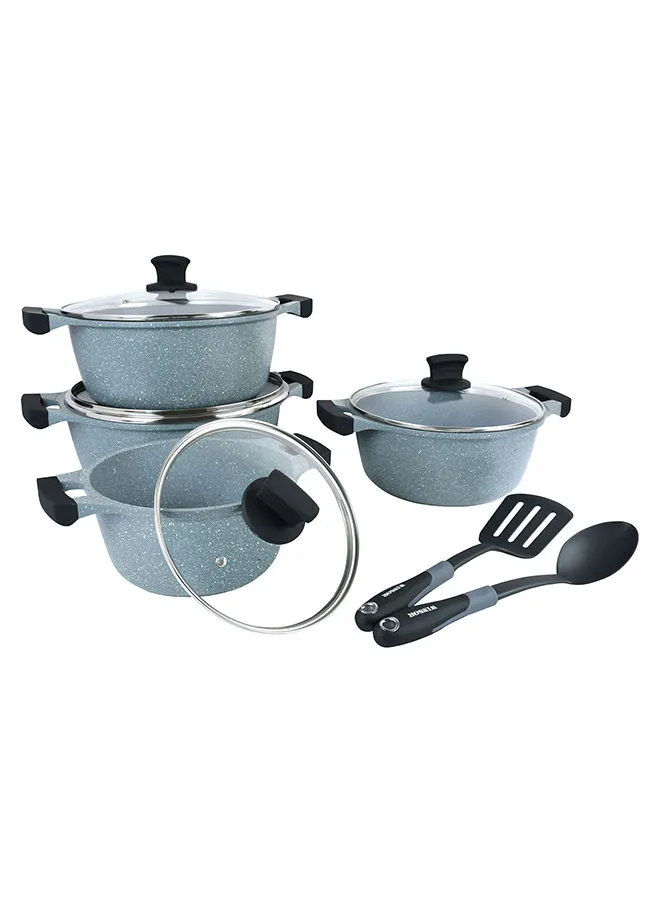 Winsor 10-Piece  Aluminum Granite Non-Stick Cookware Set Grey/Clear/Black 20cm