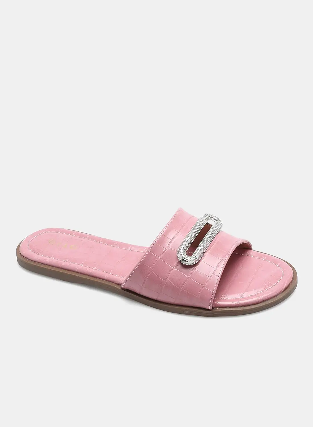 Aila Animal Pattern Broad Strap Slides Pink