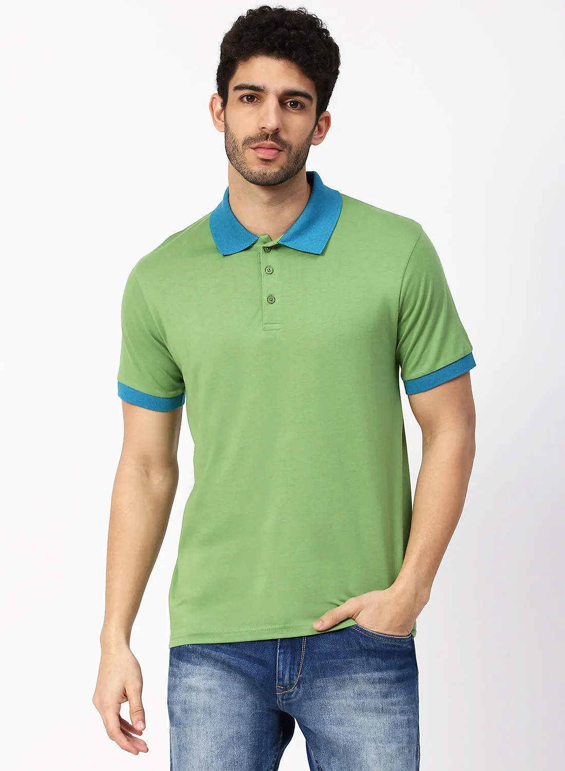 Noon East Men's Basic Casual Polo Neck Cotton Comfort Fit Half Sleeve T-Shirt Forest Green