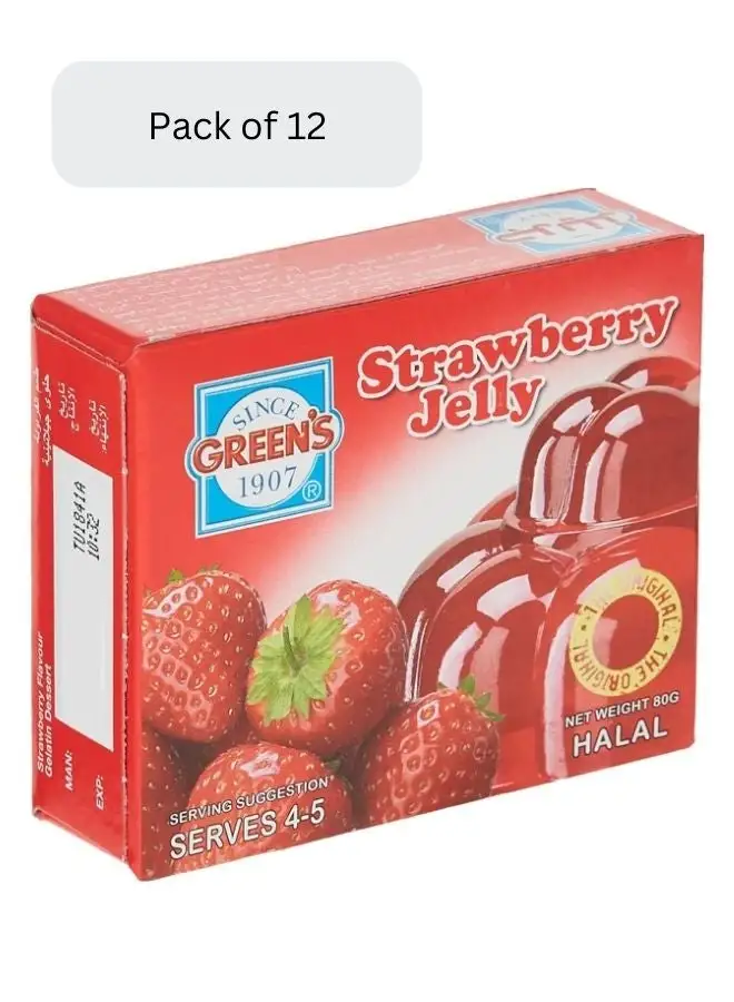 GREEN'S Strawberry Jelly 80grams Pack of 12