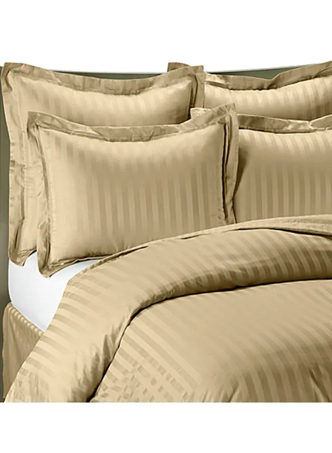 Hotel Linen Klub 3-Piece 300TC Satin Stripe Bed Sheet With Pillow Case Set Cotton Brown Double