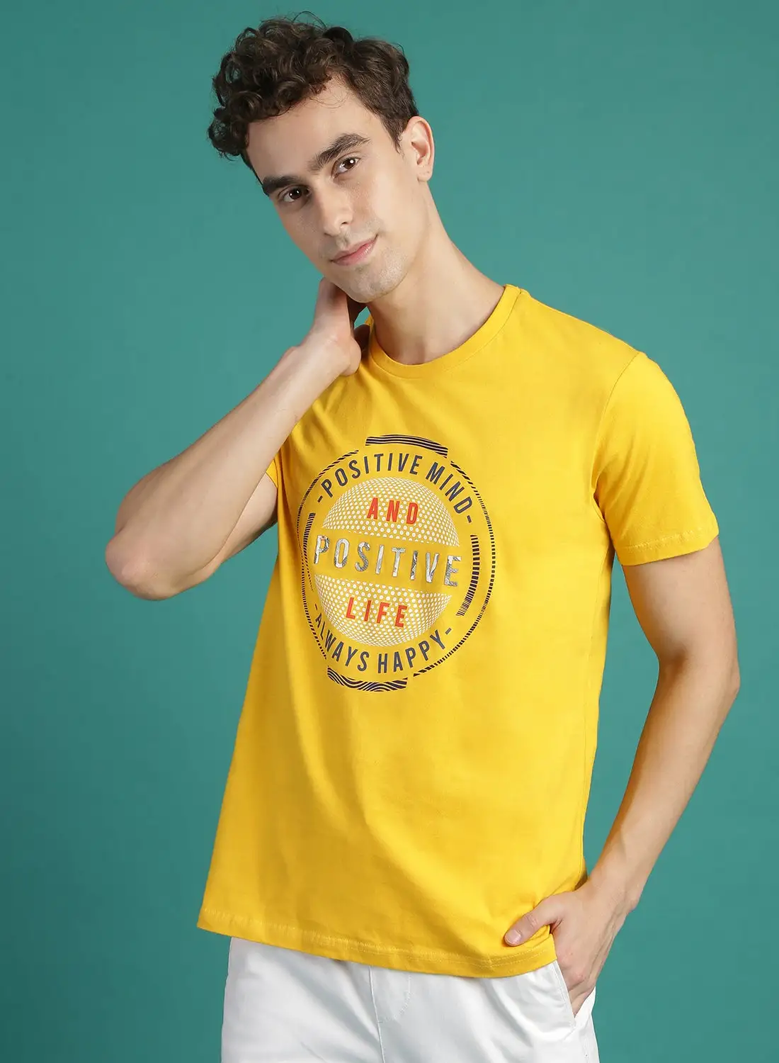 DRIP Graphic Print Crew Neck T-Shirt Mustard Yellow