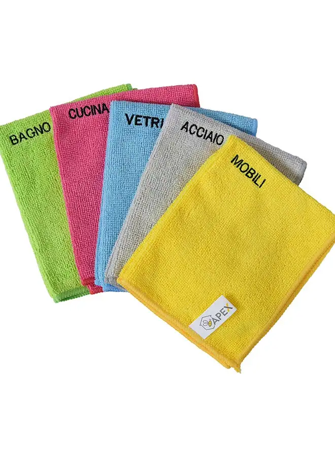 APEX 5-Piece Microfibre Cloths Set Multicolour 38x30cm