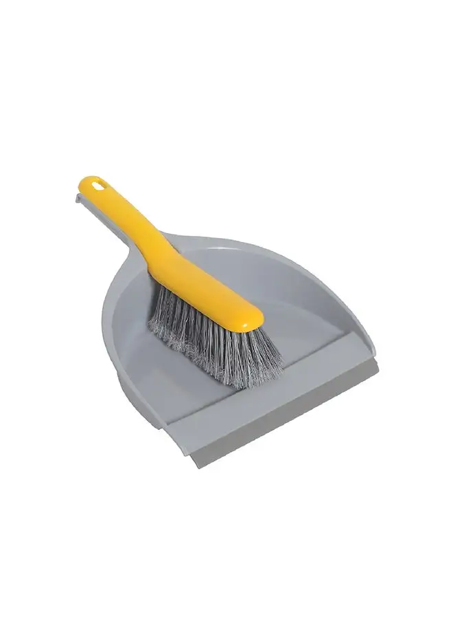 APEX Dustpan with Big Brush - High Quality, Durable, Efficient, Rubber Lip, Soft Bristles, Suitable for all Surfaces and Comfortable Grip Yellow/Grey 23x33x10cm