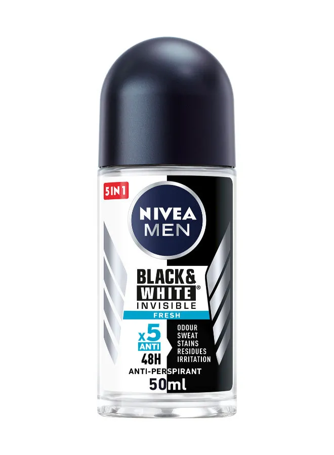 Nivea Men Black And White Invisible Fresh, Antiperspirant For Men, Roll-On 50ml