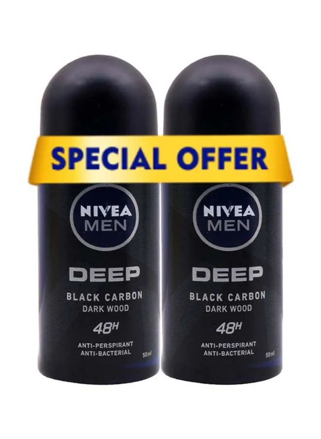 Nivea Deep Black Carbon And Dark Wood Antiperspirant Roll On 50ml Pack of 2