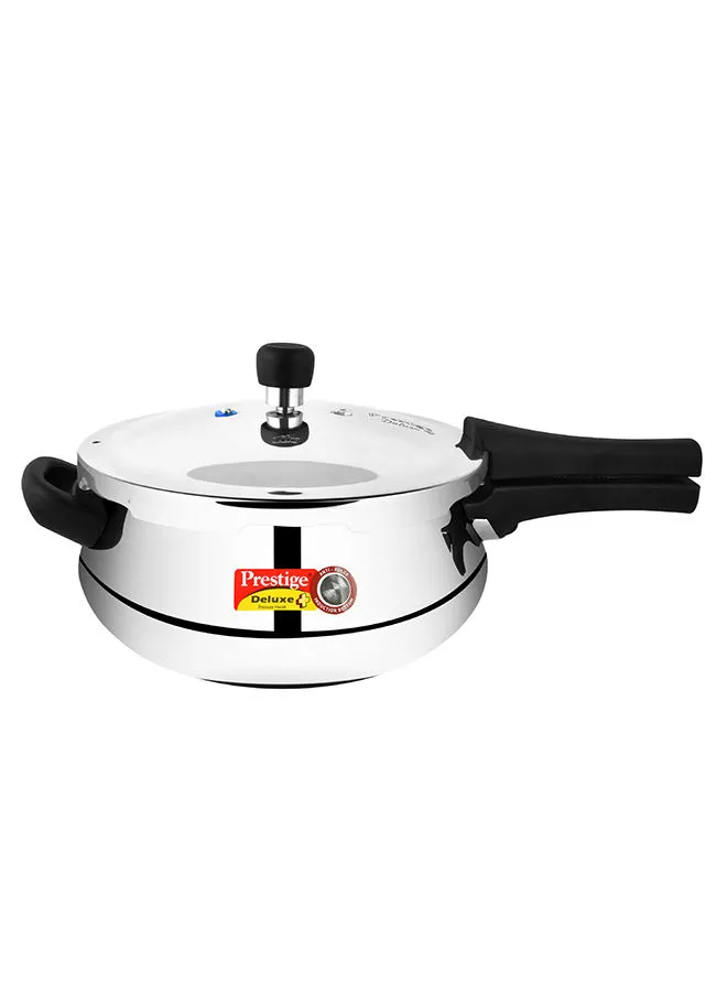 Prestige Deluxe Plus Junior Handi Polished Pressure Cooker Aluminium Cooker With Lid, Dishwasher Safe & Induction Safe Silver/Black 5Liters