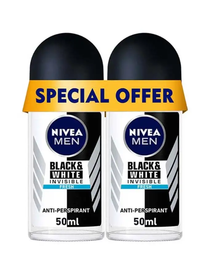 Nivea Pack Of 2 Black And White Invisible Fresh Antiperspirant Roll On 50ml