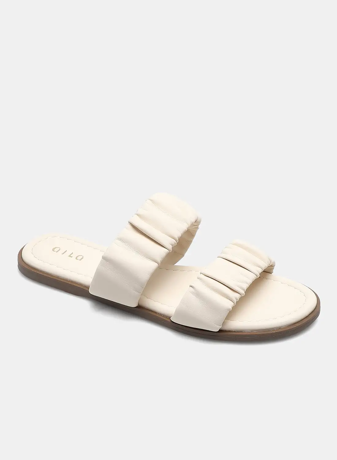 Aila Ruched Double Strap Flat Sandals Off White