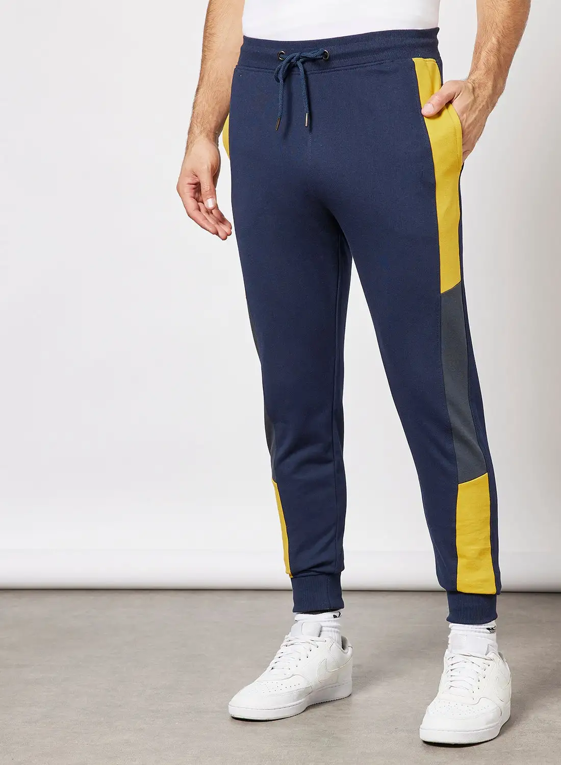 ABOF Regular Fit Joggers Navy Blue/Yellow