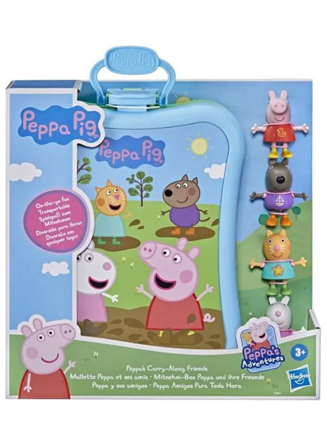 Hasbro Peppa  Peppa's Adventures Peppa's Carry-Along Friends Case Toy, Includes 4 Figures and Carrying Case, Ages 3 and up Multicolour