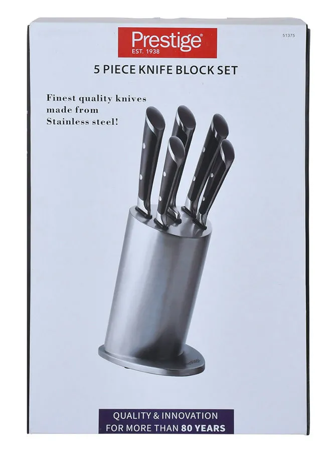 Prestige 5-Piece Knife Block Set Silver/Black 20 Cm, 20 Cm, 20 Cm, 13 Cm, 9cm